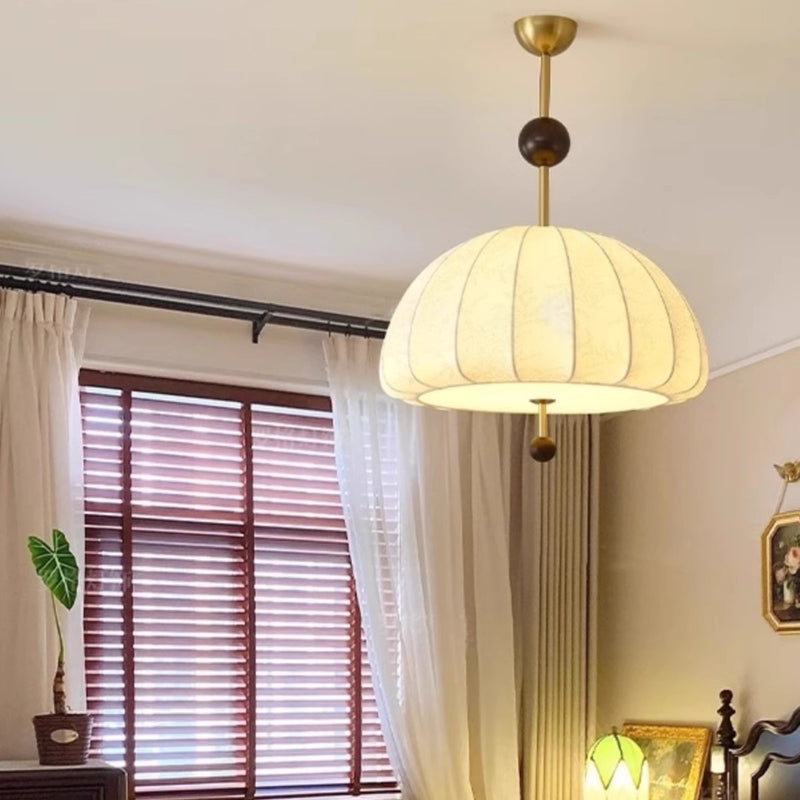Traditionelles französisches Stoff-Holz-Metall-Ventilatormuster 3/5-Licht Semi-Flush Mount Deckenleuchte für Schlafzimmer & Wohnzimmer 