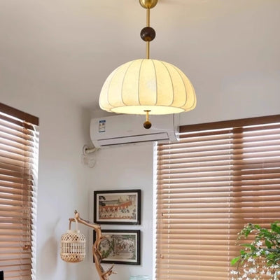 Traditionelles französisches Stoff-Holz-Metall-Ventilatormuster 3/5-Licht Semi-Flush Mount Deckenleuchte für Schlafzimmer & Wohnzimmer 