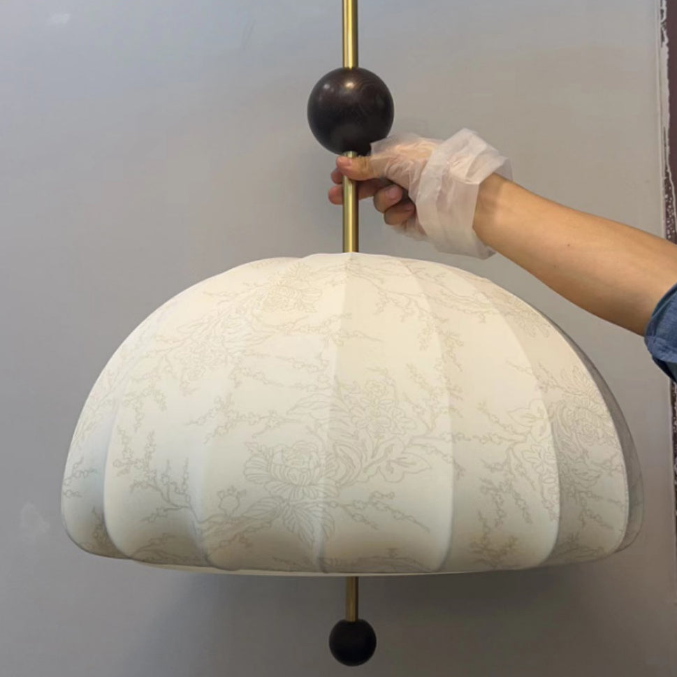 Traditional French Fabric Wood Metal Fan Pattern 3/5-Light Semi-Flush Mount Ceiling Light For Bedroom &amp; Living Room