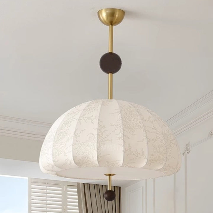 Traditional French Fabric Wood Metal Fan Pattern 3/5-Light Semi-Flush Mount Ceiling Light For Bedroom &amp; Living Room
