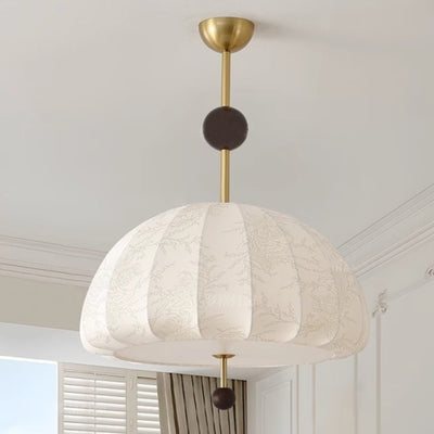 Traditionelles französisches Stoff-Holz-Metall-Ventilatormuster 3/5-Licht Semi-Flush Mount Deckenleuchte für Schlafzimmer & Wohnzimmer 