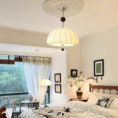 Traditionelles französisches Stoff-Holz-Metall-Ventilatormuster 3/5-Licht Semi-Flush Mount Deckenleuchte für Schlafzimmer & Wohnzimmer 