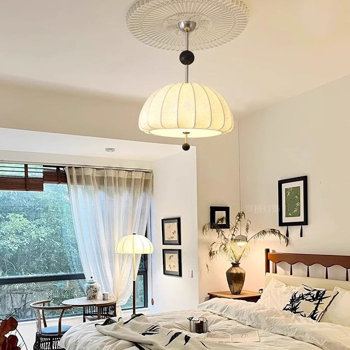 Traditionelles französisches Stoff-Holz-Metall-Ventilatormuster 3/5-Licht Semi-Flush Mount Deckenleuchte für Schlafzimmer & Wohnzimmer 