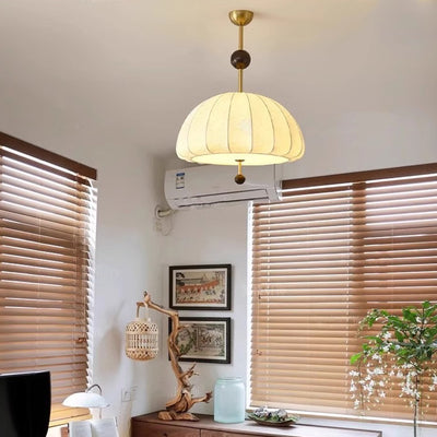 Traditionelles französisches Stoff-Holz-Metall-Ventilatormuster 3/5-Licht Semi-Flush Mount Deckenleuchte für Schlafzimmer & Wohnzimmer 