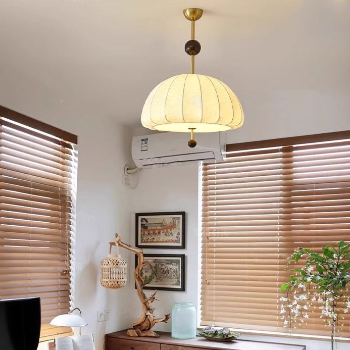 Traditionelles französisches Stoff-Holz-Metall-Ventilatormuster 3/5-Licht Semi-Flush Mount Deckenleuchte für Schlafzimmer & Wohnzimmer 