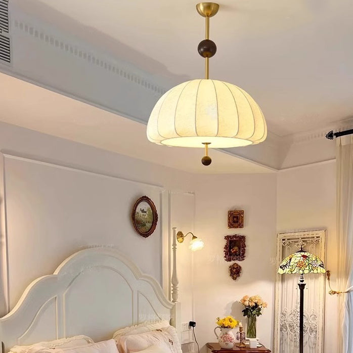 Traditional French Fabric Wood Metal Fan Pattern 3/5-Light Semi-Flush Mount Ceiling Light For Bedroom &amp; Living Room