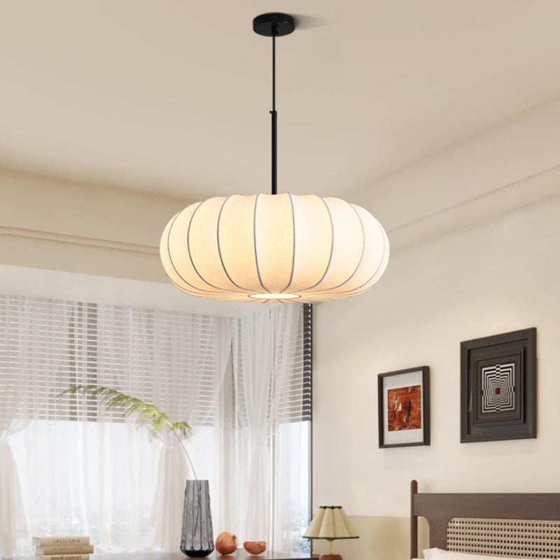 Traditioneller japanischer Faux-Seiden-Kürbisstreifen 1/2/3-Licht-Kronleuchter für Schlafzimmer &amp; Wohnzimmer 