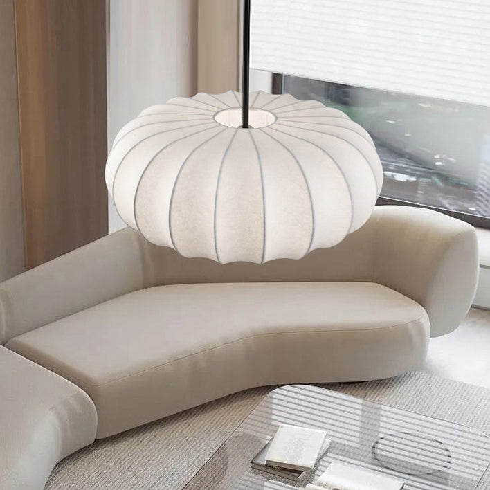 Traditioneller japanischer Faux-Seiden-Kürbisstreifen 1/2/3-Licht-Kronleuchter für Schlafzimmer &amp; Wohnzimmer 