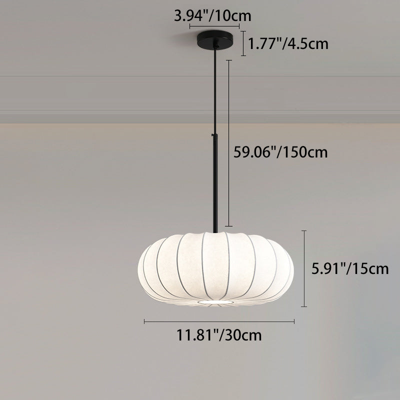 Traditioneller japanischer Faux-Seiden-Kürbisstreifen 1/2/3-Licht-Kronleuchter für Schlafzimmer &amp; Wohnzimmer 