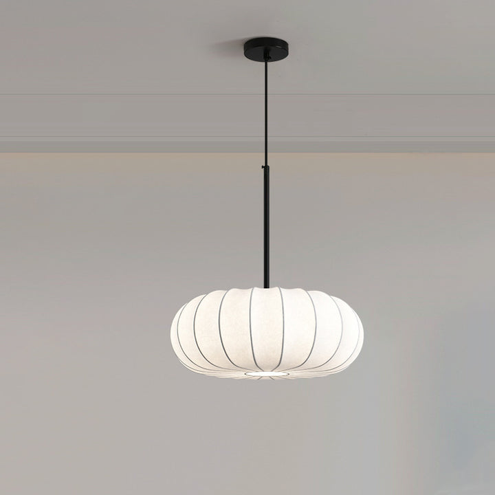 Traditioneller japanischer Faux-Seiden-Kürbisstreifen 1/2/3-Licht-Kronleuchter für Schlafzimmer &amp; Wohnzimmer 