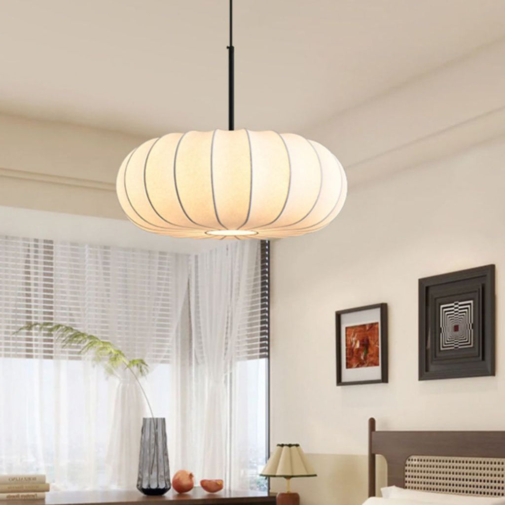 Traditioneller japanischer Faux-Seiden-Kürbisstreifen 1/2/3-Licht-Kronleuchter für Schlafzimmer &amp; Wohnzimmer 