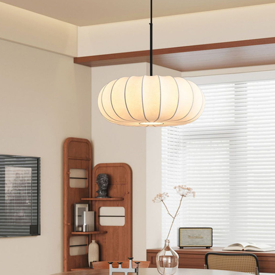 Traditioneller japanischer Faux-Seiden-Kürbisstreifen 1/2/3-Licht-Kronleuchter für Schlafzimmer &amp; Wohnzimmer 