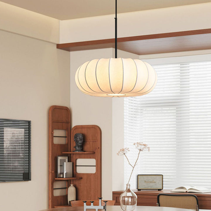 Traditioneller japanischer Faux-Seiden-Kürbisstreifen 1/2/3-Licht-Kronleuchter für Schlafzimmer &amp; Wohnzimmer 