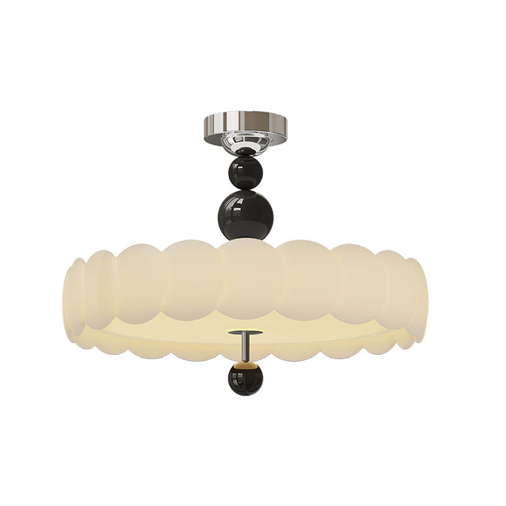 Traditional French Iron PE Cloud Wave Round LED Semi-Flush Mount Ceiling Light For Dining Room &amp; Living Room