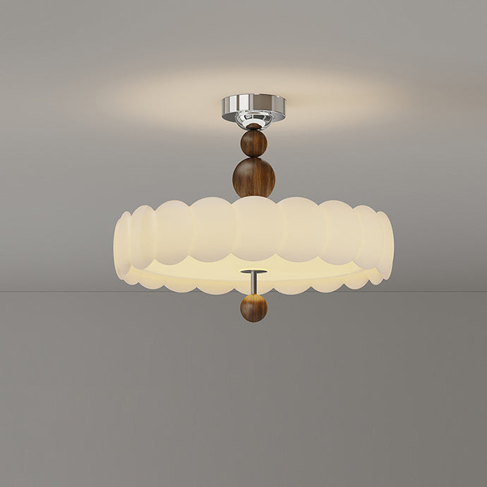 Traditional French Iron PE Cloud Wave Round LED Semi-Flush Mount Ceiling Light For Dining Room &amp; Living Room