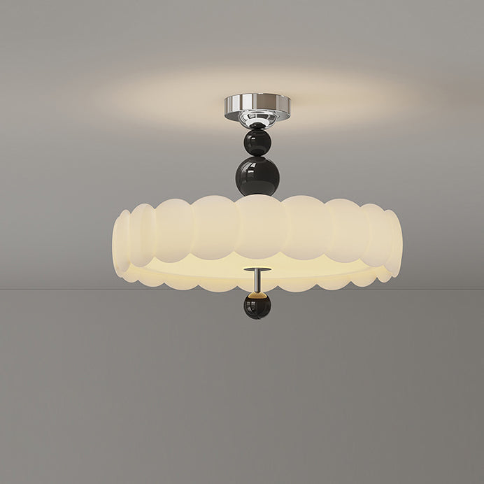 Traditional French Iron PE Cloud Wave Round LED Semi-Flush Mount Ceiling Light For Dining Room &amp; Living Room