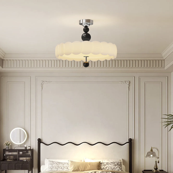 Traditional French Iron PE Cloud Wave Round LED Semi-Flush Mount Ceiling Light For Dining Room &amp; Living Room