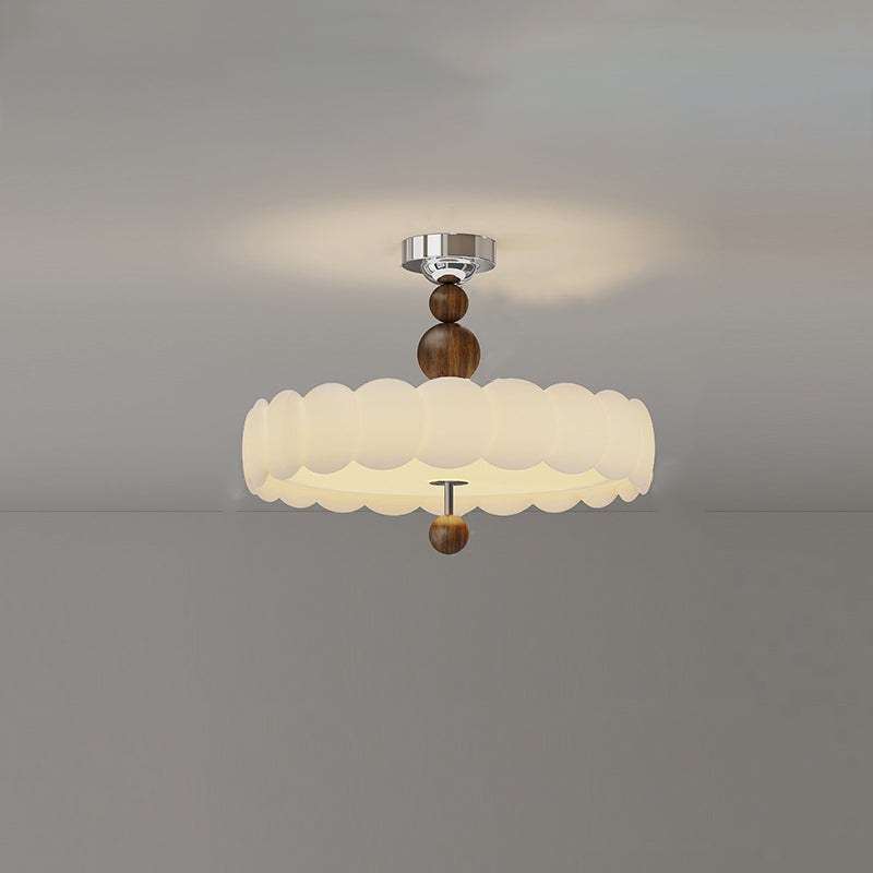 Traditional French Iron PE Cloud Wave Round LED Semi-Flush Mount Ceiling Light For Dining Room &amp; Living Room
