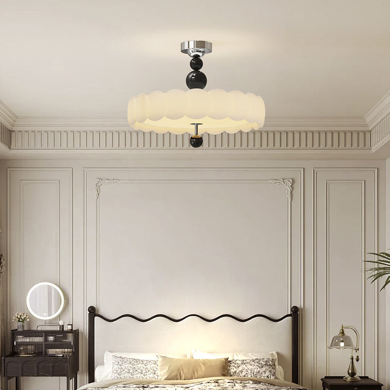 Traditional French Iron PE Cloud Wave Round LED Semi-Flush Mount Ceiling Light For Dining Room &amp; Living Room