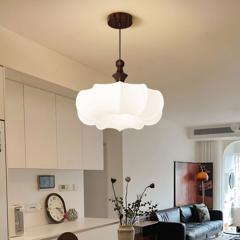Contemporary Scandinavian Acrylic Wood Pumpkin-Shaped LED Chandelier For Bedroom & Living Room