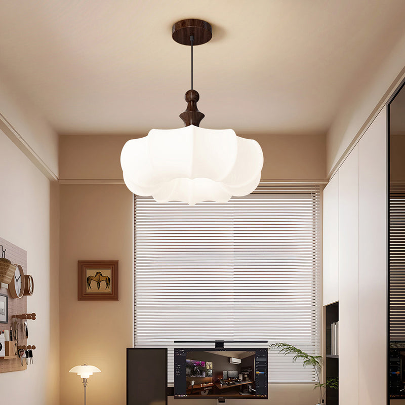 Contemporary Scandinavian Acrylic Wood Pumpkin-Shaped LED Chandelier For Bedroom & Living Room