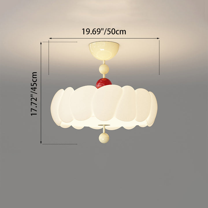 Contemporary Scandinavian PE Iron Creamy Rippled Pumpkin Round LED Semi-Flush Mount Ceiling Light For Bedroom &amp; Living Room