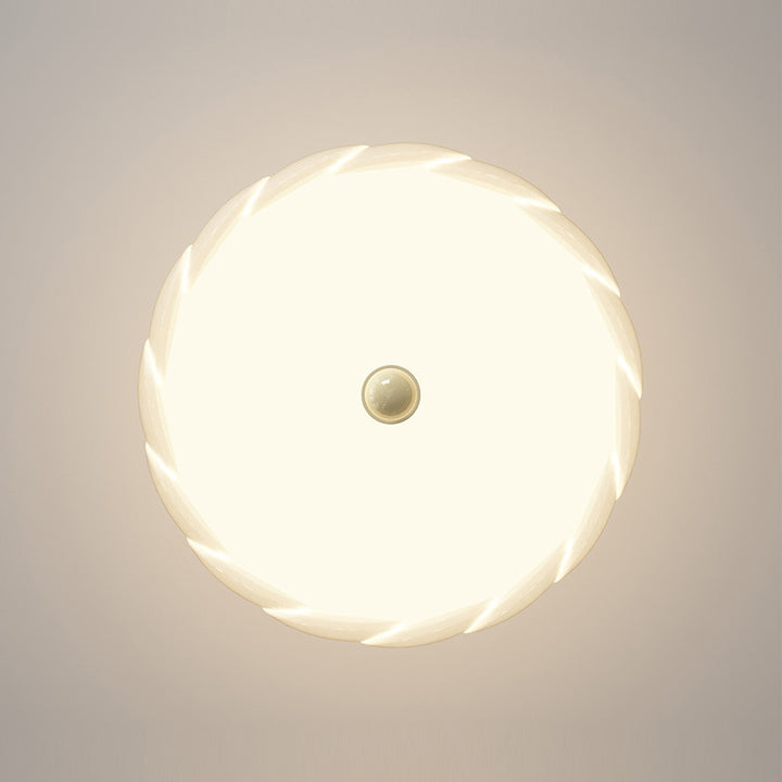 Contemporary Scandinavian PE Iron Creamy Rippled Pumpkin Round LED Semi-Flush Mount Ceiling Light For Bedroom &amp; Living Room