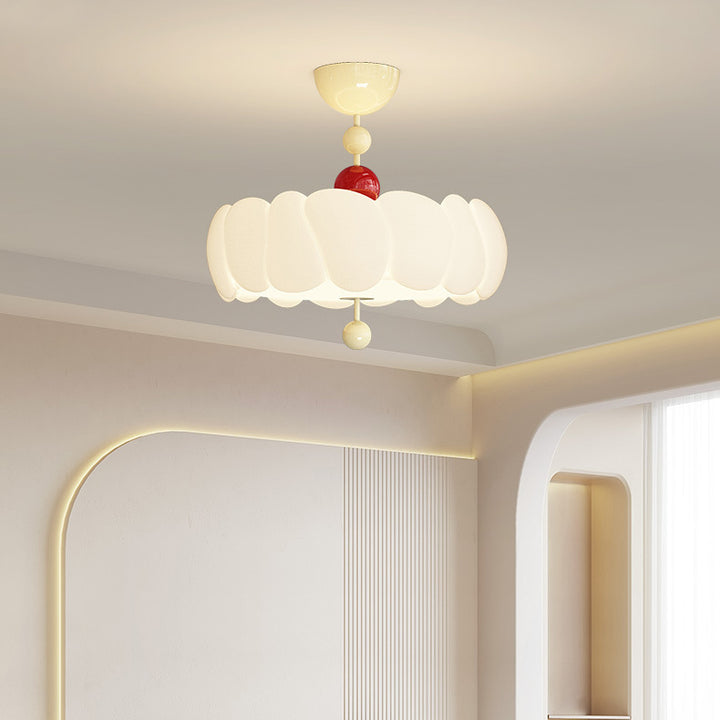 Contemporary Scandinavian PE Iron Creamy Rippled Pumpkin Round LED Semi-Flush Mount Ceiling Light For Bedroom &amp; Living Room