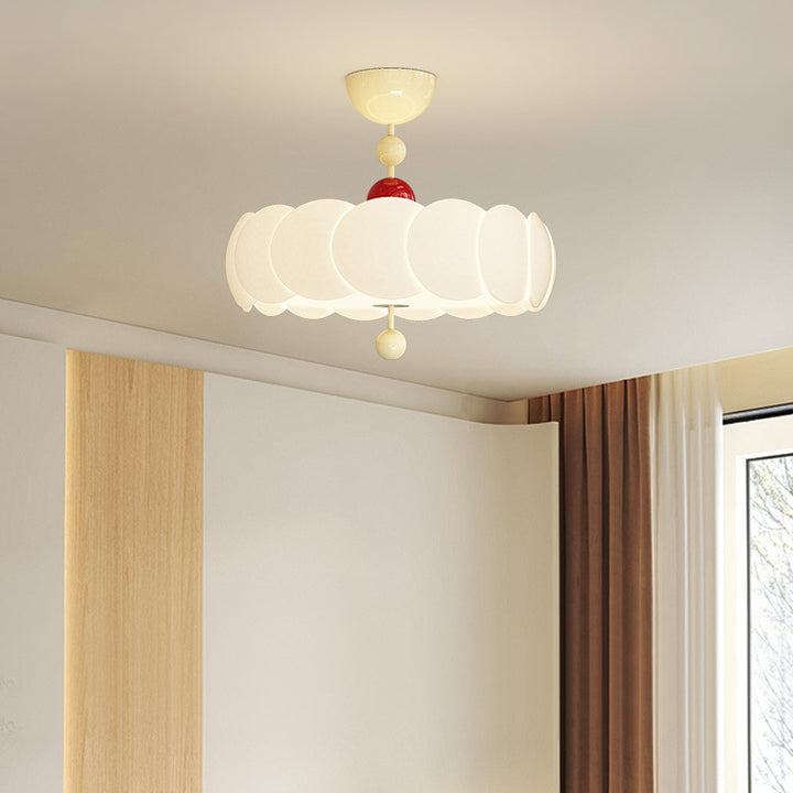 Contemporary Scandinavian PE Iron Creamy Rippled Pumpkin Round LED Semi-Flush Mount Ceiling Light For Bedroom &amp; Living Room