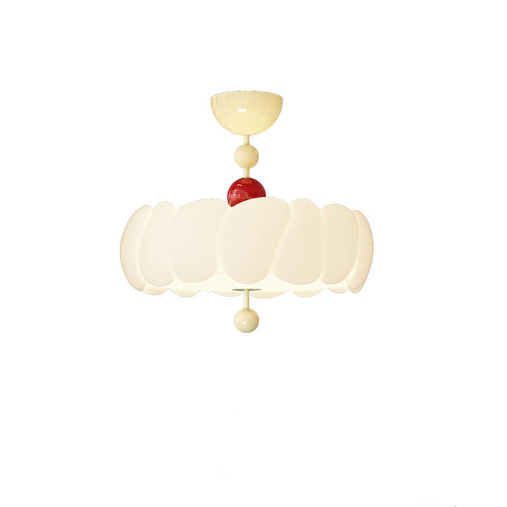 Contemporary Scandinavian PE Iron Creamy Rippled Pumpkin Round LED Semi-Flush Mount Ceiling Light For Bedroom &amp; Living Room