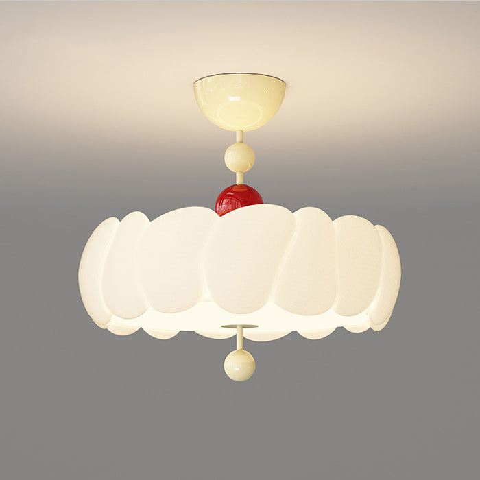 Contemporary Scandinavian PE Iron Creamy Rippled Pumpkin Round LED Semi-Flush Mount Ceiling Light For Bedroom &amp; Living Room