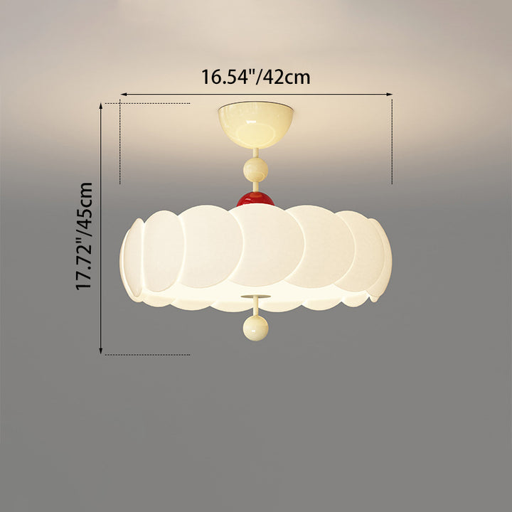 Contemporary Scandinavian PE Iron Creamy Rippled Pumpkin Round LED Semi-Flush Mount Ceiling Light For Bedroom &amp; Living Room