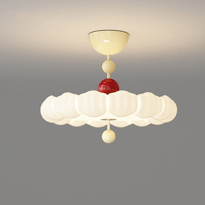 Contemporary Scandinavian PE Iron Creamy Rippled Pumpkin Round LED Semi-Flush Mount Ceiling Light For Bedroom &amp; Living Room