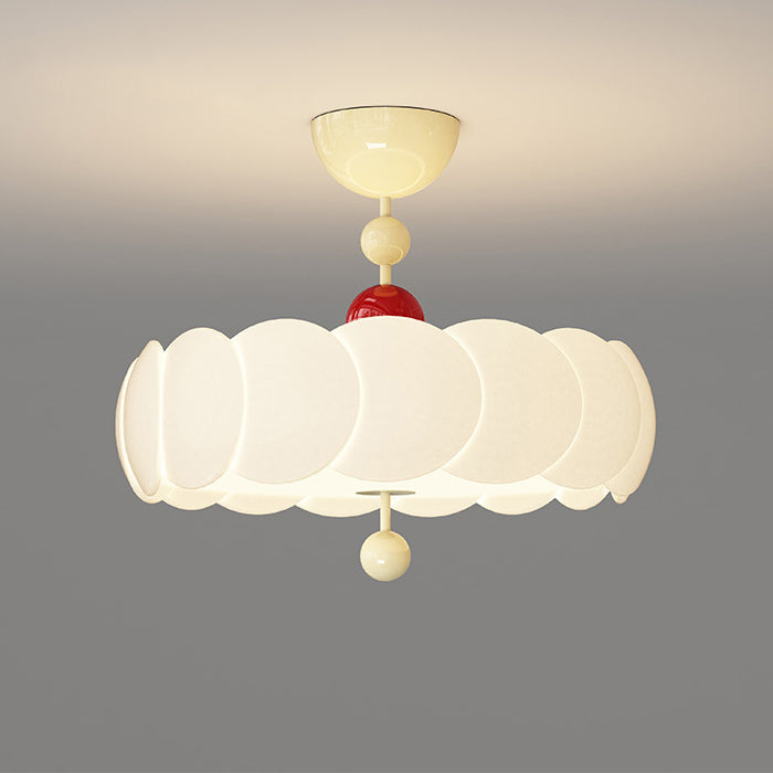 Contemporary Scandinavian PE Iron Creamy Rippled Pumpkin Round LED Semi-Flush Mount Ceiling Light For Bedroom &amp; Living Room