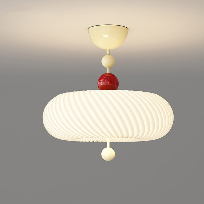 Contemporary Scandinavian PE Iron Creamy Rippled Pumpkin Round LED Semi-Flush Mount Ceiling Light For Bedroom &amp; Living Room