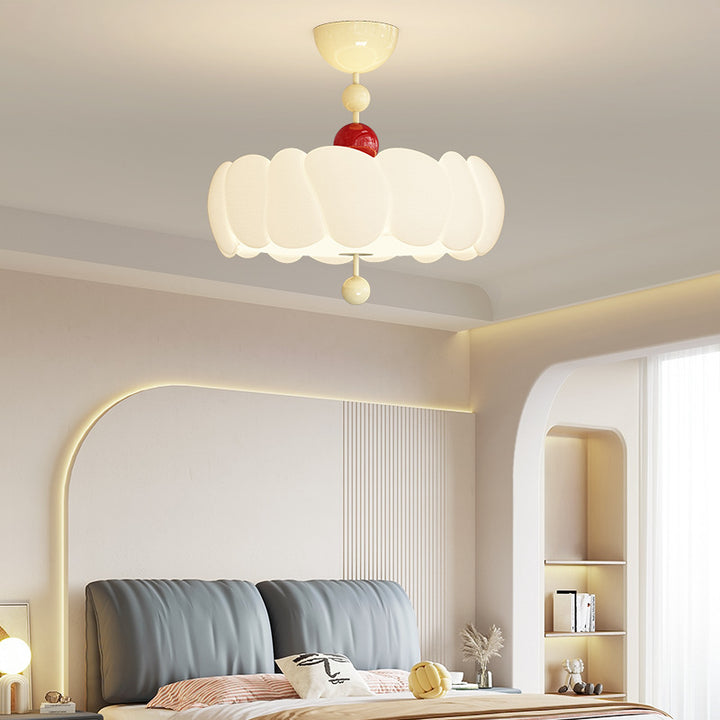 Contemporary Scandinavian PE Iron Creamy Rippled Pumpkin Round LED Semi-Flush Mount Ceiling Light For Bedroom &amp; Living Room