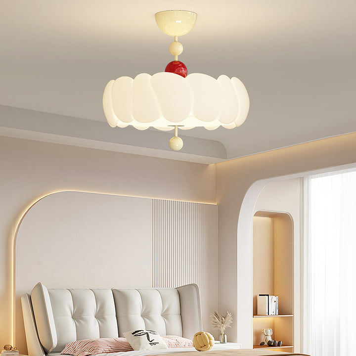 Contemporary Scandinavian PE Iron Creamy Rippled Pumpkin Round LED Semi-Flush Mount Ceiling Light For Bedroom &amp; Living Room