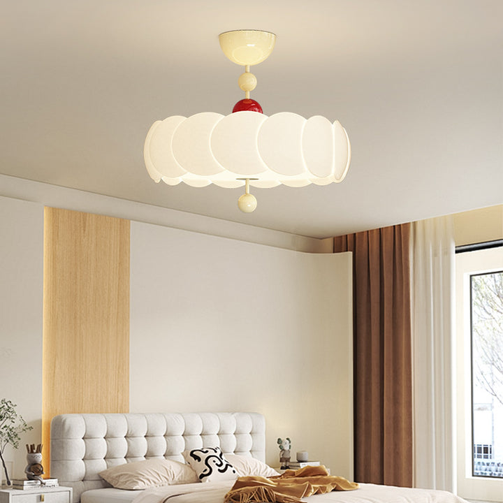 Contemporary Scandinavian PE Iron Creamy Rippled Pumpkin Round LED Semi-Flush Mount Ceiling Light For Bedroom &amp; Living Room