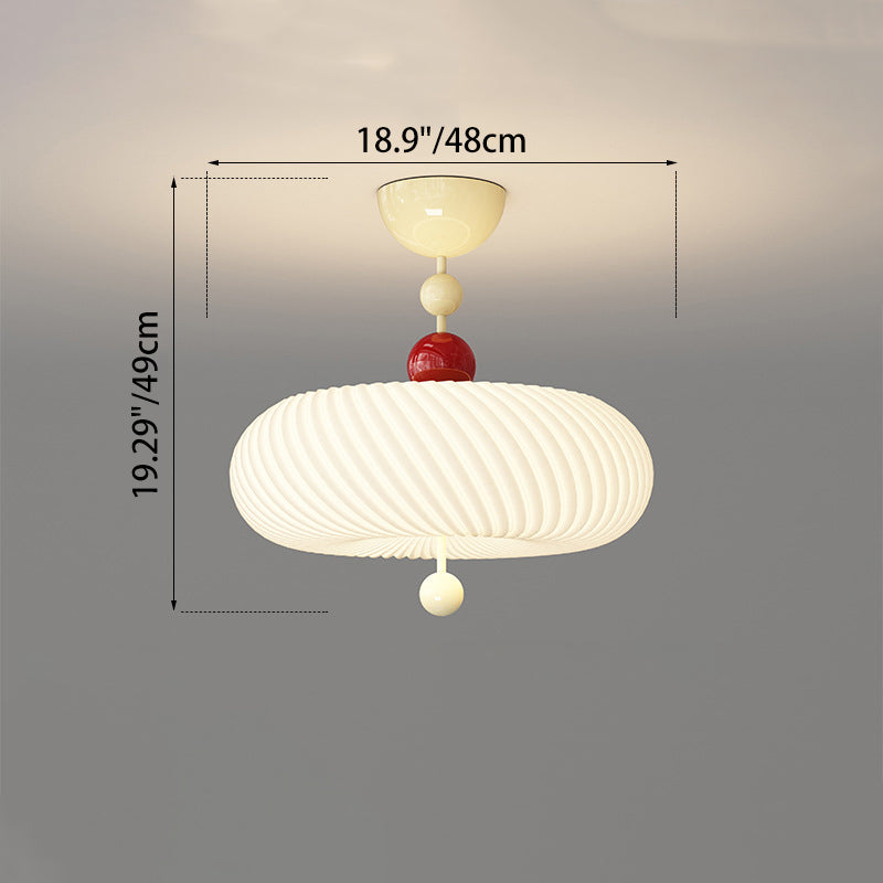 Contemporary Scandinavian PE Iron Creamy Rippled Pumpkin Round LED Semi-Flush Mount Ceiling Light For Bedroom &amp; Living Room