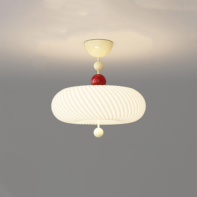 Contemporary Scandinavian PE Iron Creamy Rippled Pumpkin Round LED Semi-Flush Mount Ceiling Light For Bedroom &amp; Living Room
