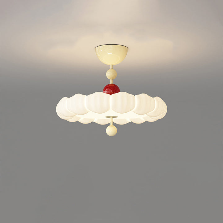 Contemporary Scandinavian PE Iron Creamy Rippled Pumpkin Round LED Semi-Flush Mount Ceiling Light For Bedroom &amp; Living Room