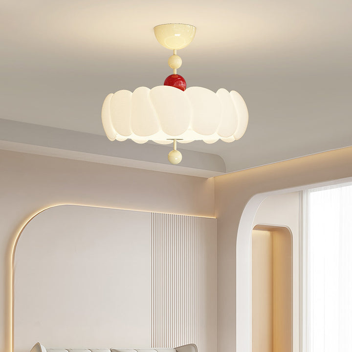 Contemporary Scandinavian PE Iron Creamy Rippled Pumpkin Round LED Semi-Flush Mount Ceiling Light For Bedroom &amp; Living Room