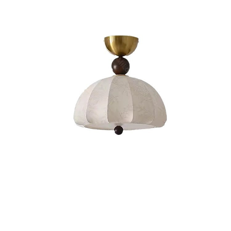 Traditional Vintage Metal Wood Fabric Patterned Semi-Circle 1-Light Semi-Flush Mount Ceiling Light For Bedroom &amp; Living Room