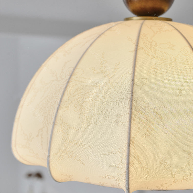 Traditional Vintage Metal Wood Fabric Patterned Semi-Circle 1-Light Semi-Flush Mount Ceiling Light For Bedroom &amp; Living Room