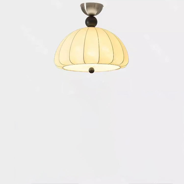 Traditional Vintage Metal Wood Fabric Patterned Semi-Circle 1-Light Semi-Flush Mount Ceiling Light For Bedroom &amp; Living Room