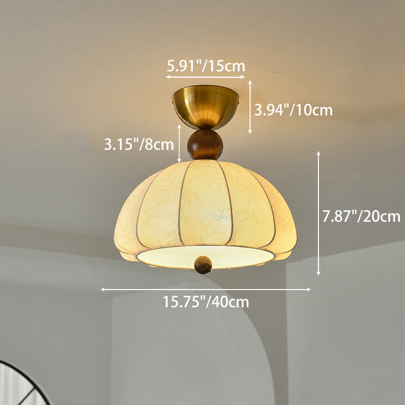 Traditional Vintage Metal Wood Fabric Patterned Semi-Circle 1-Light Semi-Flush Mount Ceiling Light For Bedroom &amp; Living Room