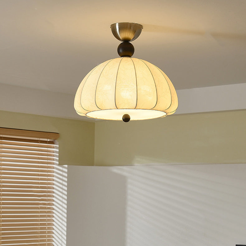 Traditional Vintage Metal Wood Fabric Patterned Semi-Circle 1-Light Semi-Flush Mount Ceiling Light For Bedroom &amp; Living Room