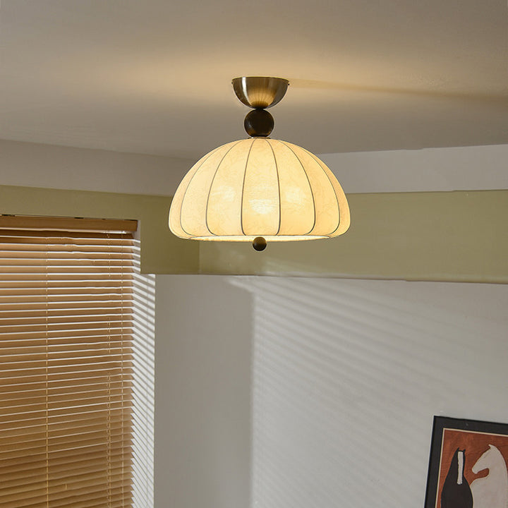 Traditional Vintage Metal Wood Fabric Patterned Semi-Circle 1-Light Semi-Flush Mount Ceiling Light For Bedroom &amp; Living Room