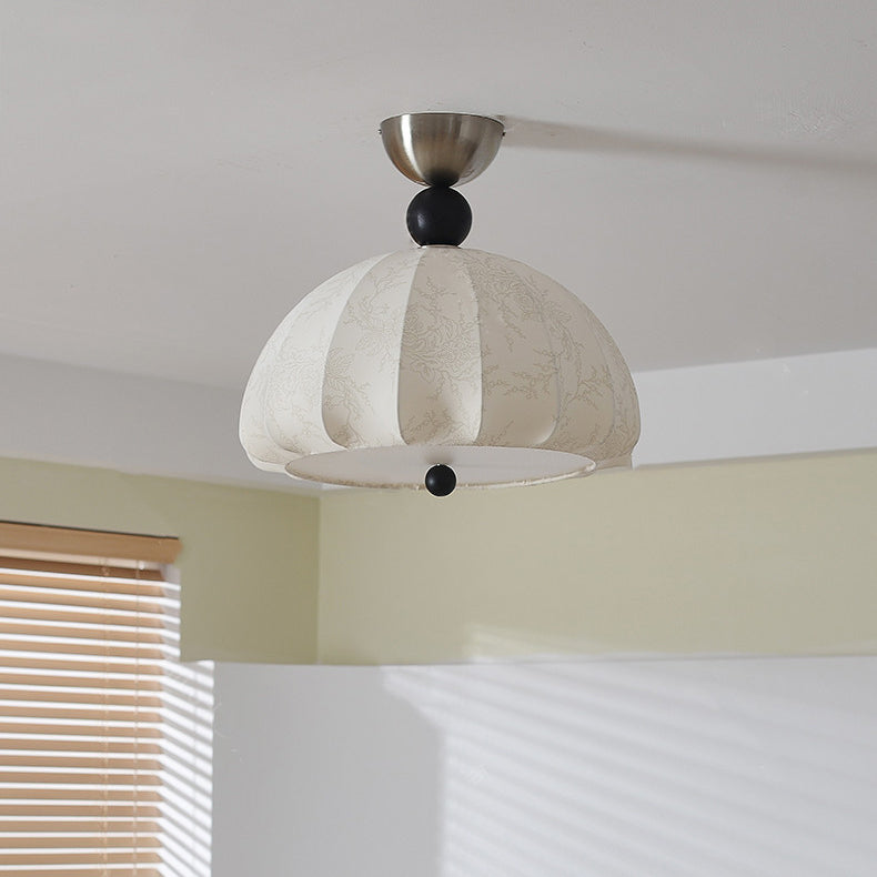 Traditional Vintage Metal Wood Fabric Patterned Semi-Circle 1-Light Semi-Flush Mount Ceiling Light For Bedroom &amp; Living Room