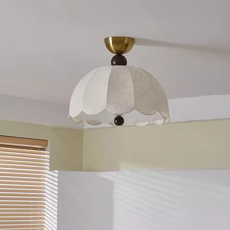 Traditionelle Vintage Metall Holz Stoff Blütenförmige Bestickte 3/5-Licht Halbeinbau-Deckenleuchte Für Schlafzimmer &amp; Wohnzimmer 